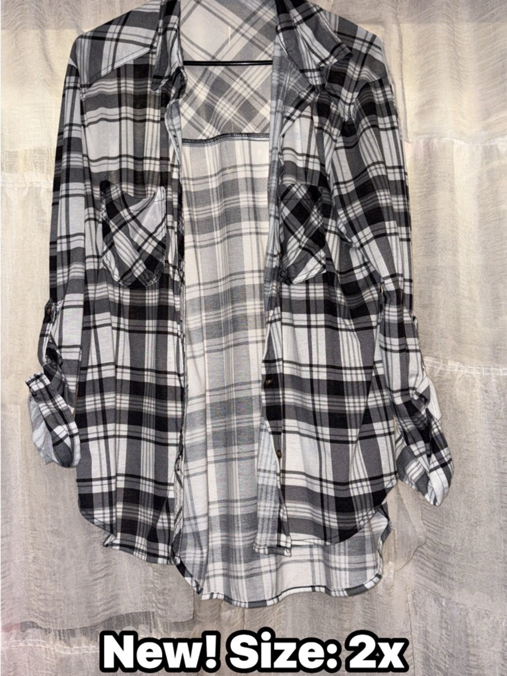 Black & White Plaid Button-Up Shirt